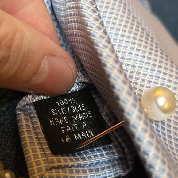 Decorative Light Blue And White Textured Fokded Cravat with Pearl Accents - Picture 8 of 8